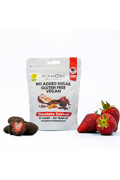 Elamore Şeker İlavesiz, Glütensiz, Vegan Freeze Dried Çilekli Bitter Çikolata...