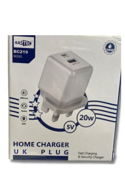 Bastec Dual USB-C Wall Charger, 20W, Model BC219, BASTEC