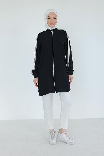 Armine Trend Boydan Zippered Ribbed Tunik-Black 25Yt414