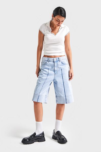 its basic Blugi de zăpadă pentru femei Culoare 3S5-3 Pantaloni scurți din denim 100% bumbac, largi, lungime maxi