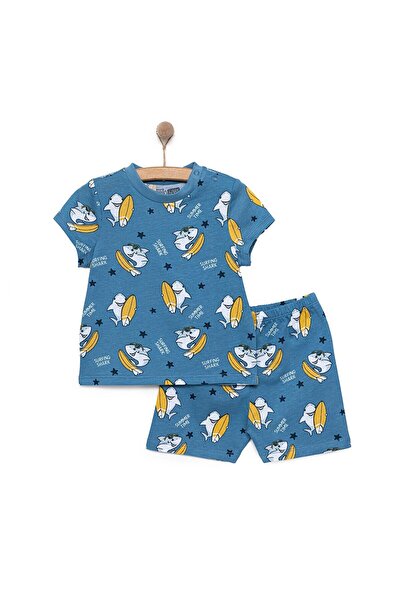 ebebek Hello Baby HelloBaby Kısa Kol Köpek Balığı Desenli Bisiklet Yaka Pijama Takımı Erkek Bebek