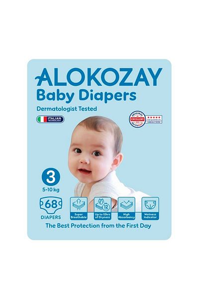Alokozay Premium Baby Diapers - Size 3 (5-10 Kg) - 68 Diapers