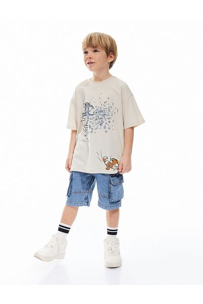 Koton Cotton Oversize Denim Shorts with Flap Pocket Detail