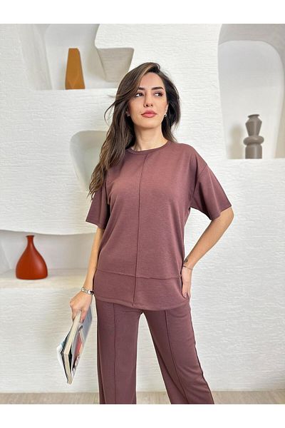 Devesta Moda Çimalı Modal Fabric Short Sleeve Lycra Comfortable Casual and Stylish Bottom - Top Set Tracksuit Set