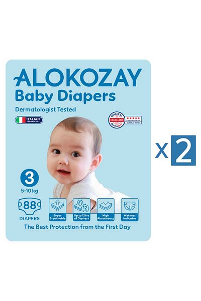 Alokozay Premium Baby Diapers - Size 3 (5-10 Kg) - 88 Diapers X Pack of 2