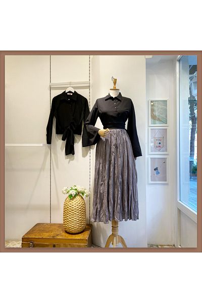 Faya Boutique Fusta de in model gri șifonată