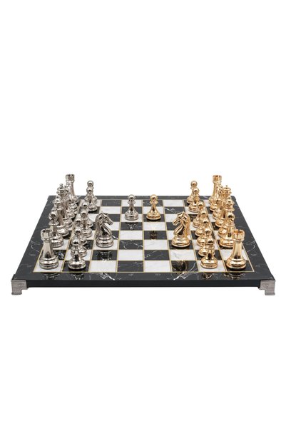 Cooper Chess 30cm Marble Patterned Gold Silver Metal Classic Design Chess Set Decorative Gift Chess Set