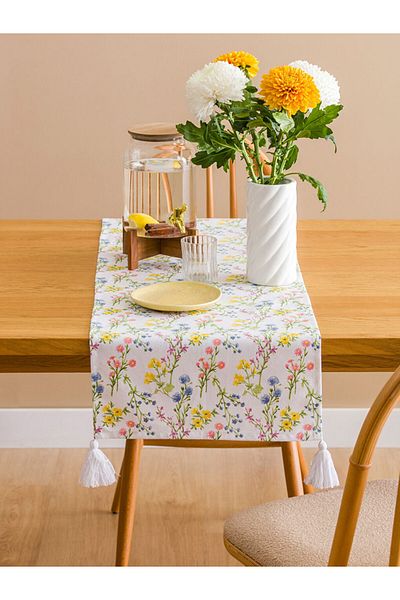 LC Waikiki Lcw Flower Patterned Tassel Runner 40X120 cm