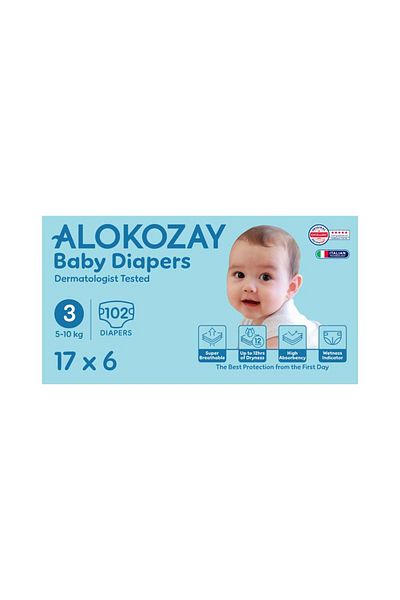 Alokozay Premium Baby Diapers - Size 3 (5-10 Kg) - 17 Diapers X Pack of 6