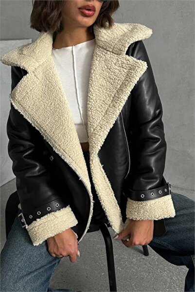 Dipmoda Dipmoda Γυναικείο Μαύρο Δερμάτινο Σγουρό Μπουφάν Biker Dpg049