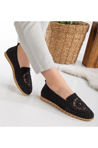 WOSSE Lace Hand-Knitted Ballet Women's Shoes Comfortable Sole Daily Shoes