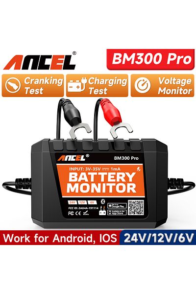 ANCEL Black 2025 New Bm300 Pro Battery Monitor 24v Battery Tester 12v Soc Battery Health Analyzer Ba