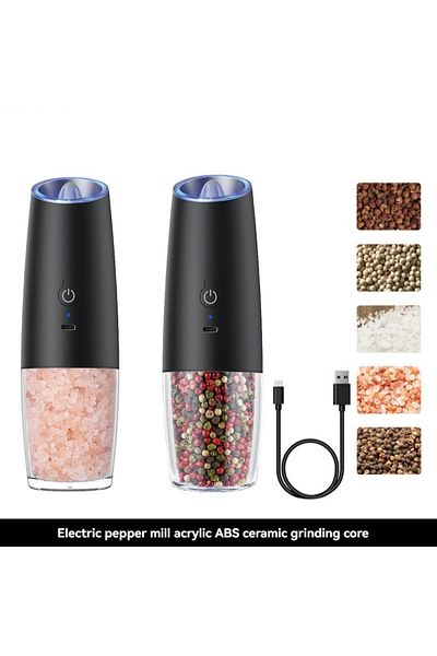 Choice 2pcs black 2PCElectric Pepper Grinder Salt And Pepper Grinder USB Rechargeable Adjustable Coarseness