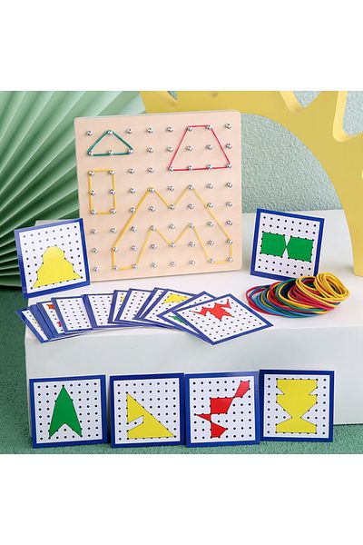 Tlewj NB2317C1 Montessori Baby Creative Toy Graphics Rubber Tie Nail Boards with Cards Childhood Education