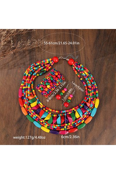 Choice 1SET Boho Multilayer Big Colorful Wood Jewelry Set Geometry Necklace Earrings Sets Nigerian Wedding
