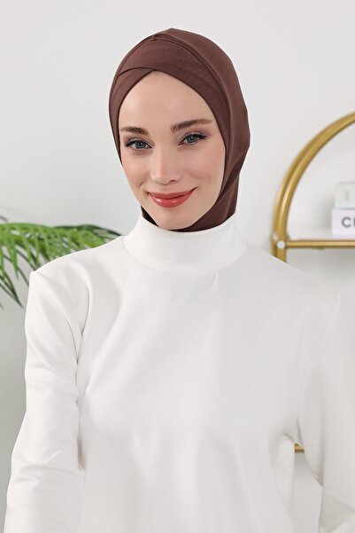 Aisha's Design Dört Mevsim Önü Çapraz Detaylı Tesettür Bone,Kahverengi,TB-4O