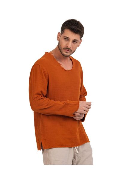 Store Men's 100% Cotton Relaxed Fit Long Sleeve T-Shirt - Stylish and Modern Design
