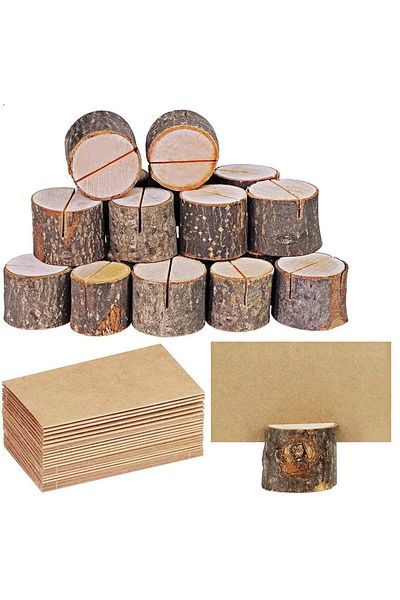 Choice 10pcs Brown 10 tree stump card holders+10 cards Wedding party decoration decorations message cards