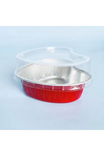 Choice Red 50pcs 100ml Tin Foil Aluminum Foil Pudding Cup With Lid Heart-shaped Disposable Mini Mousse Cup