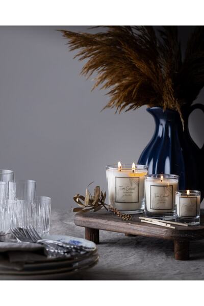 Tiem Concept Şeffaf Cam Doğal Üretim 3'lü Bardak %100 Soya Mum Seti