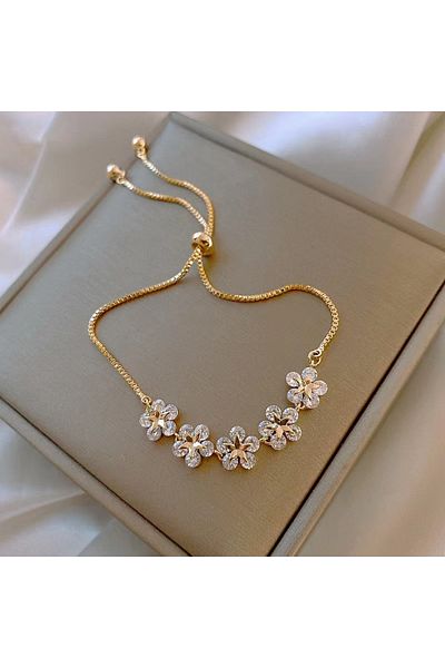 Choice 21cm Gold-color Korean New Luxury Crystal Flower Cubic Zirconia Pendant Bracelet Women Round Butterf