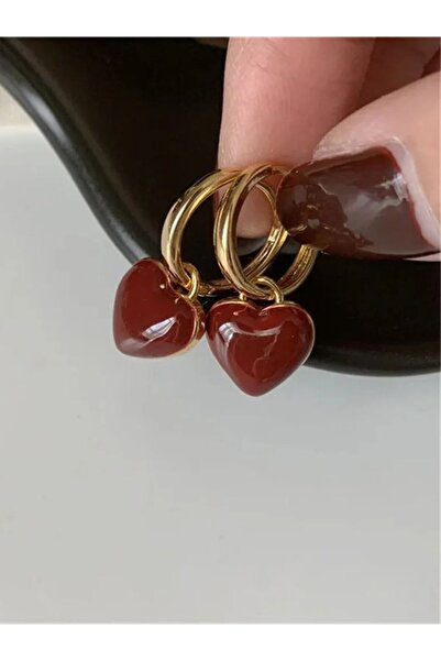 Choice أقراط متدلية على شكل قلب بلون أحمر نبيذي بتصميم بسيط NJ-1215 للنساء، د...