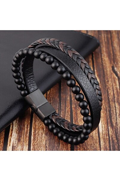 Choice سوار جلدي أسود عالي الجودة بتصميم كلاسيكي للرجال بطول 20 سم مصنوع من ا...