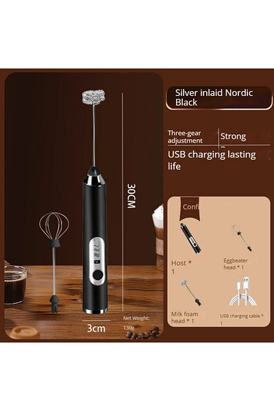 Choice black Handheld Double Stick Wireless Whisk Custard Foamer Mini Portable Blender Coffee Milk Three Sp