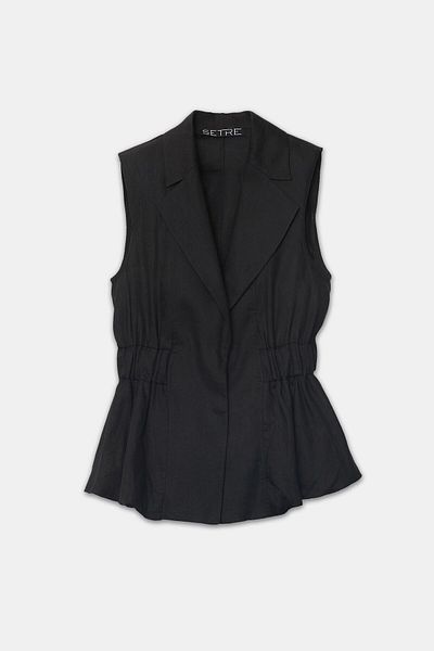 Setre Vestă neagră fără mâneci, 100% in, cu detaliu în talie