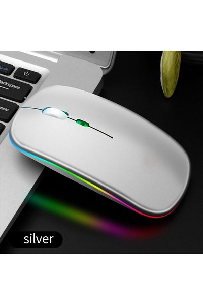 Choice ماوس ألعاب لاسلكي قابل لإعادة الشحن 2.4 جرام فضي LED محمول مريح وهادئ ومناسب