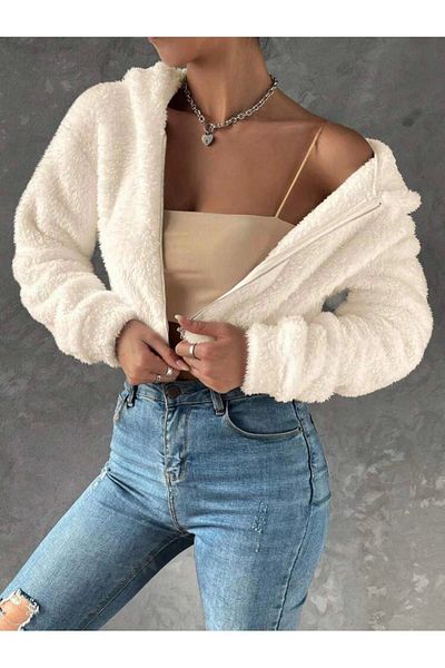 ufukmoda Women's Off-White Plush Fleece Sweatshirt