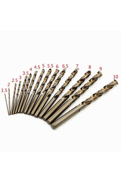 Choice 15pc twist drill 15pc M35 Cobalt Contain Roasted Yellow Straight Shank Twist Drill1.5-10mm High Spee