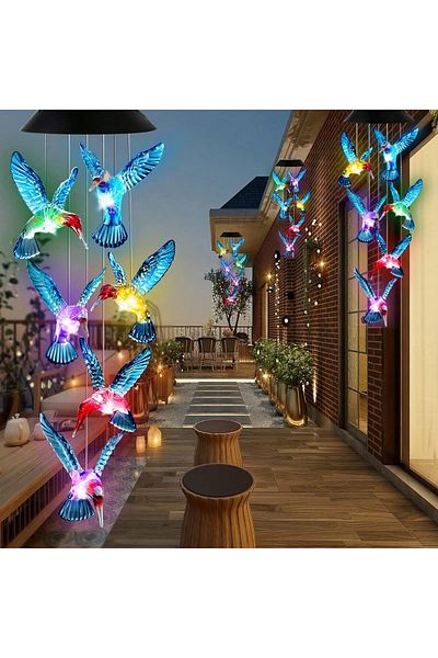 Choice Blue Hummingbird Solar Wind Chime Light LED Outdoor Solar Lantern Waterproof Automatic Changing Colo
