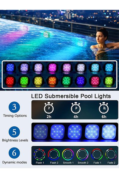 Choice 2pcs Underwater Lights LED Submersible Pool Lights Rechargeable 200FT Remote Control Swimming Pool L