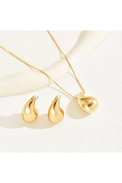 Choice AM2257 Water Drop Shape Jewelry Set 2 Pcs Necklace Stud Earrings Gold Silver Color Zinc Alloy Simple