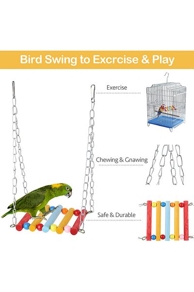 Choice 11pcs Bird Cage Toys For Parrots Wood Birds Swing Reliable Chewable Bite Bridge Wooden Beads Shap...