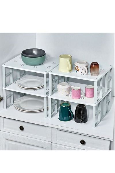 HOMEU 4-Shelf Organizer Cabinet Organizer Shelf Plate Cup Rack Shelf Riser