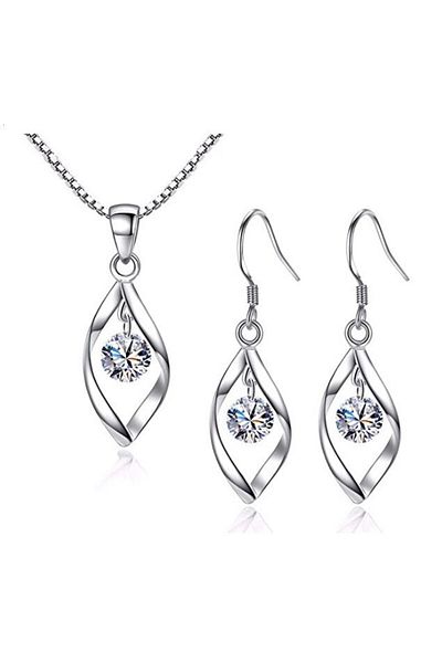 Choice Silver 3pcs Necklace Earrings Set Ladies Cold-color Wind Twisted Glass Diamond With Venice Chain Imi