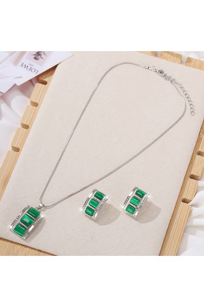 Choice H677-GN 3PCS Women's rectangular necklaces and earrings jewelry set, Gift for friend