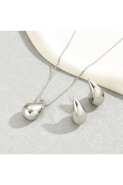 Choice AM3020 Water Drop Shape Jewelry Set 2 Pcs Necklace Stud Earrings Gold Silver Color Zinc Alloy Simple