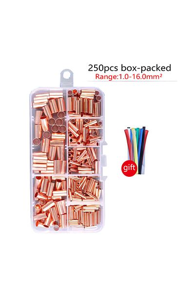 Choice 250PCs 250pcs GT Copper Connecting Pipe Wire Joint Small Copper Tube Terminal Cable Lug Bootlace Fer