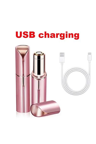 Choice Rose opp bag USB Portable Lipstick Shaped Women Electric Epilator Eyebrow Trimmer Painless Effective
