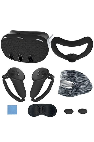 ALLOYSEED Black 7PCS Silicone Protective Cover for Meta Quest 3 Accessories Anti-Scratch VR TPU Protective Cov