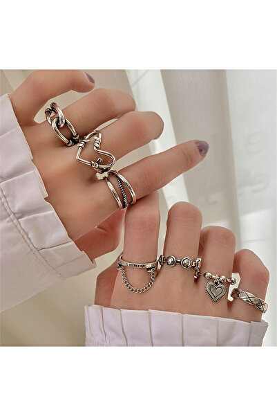 Choice CS5589601 مجموعة خواتم سلسلة على شكل قلب أنيقة من 7 قطع للنساء، لون فض...