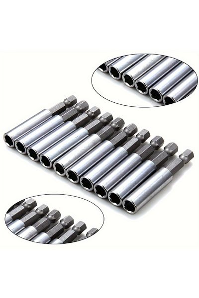 Choice Silver 10pcs Magnetic Extension Socket Drill Bit Holder 1/4" Hex Power Tools