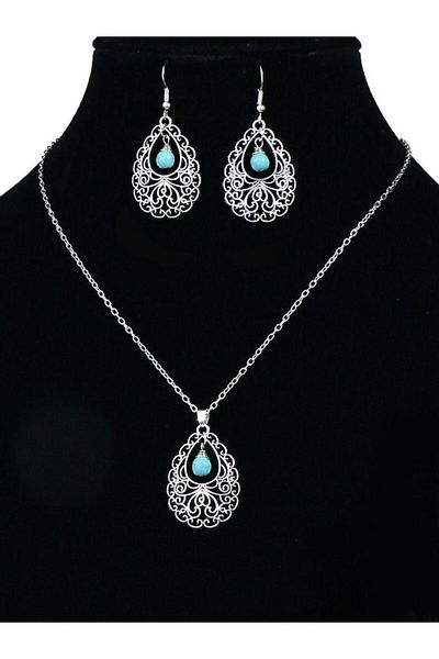 Choice 23080806 Vintage Turquoises Earrings  for Women Jewelry Boho Silver Color Alloy Blue Stone Flower Ca