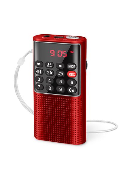 NVPONE Red Mini Portable Pocket FM Radio Number key Handheld MP3 Walkman Radios with Recorder Rechargeable