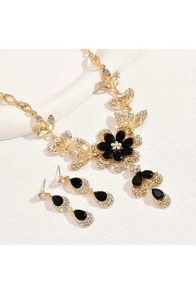 Choice S077 3 Pcs Fashion Jewelry Set Luxurious Rhinestone Crystal Flower Earrings Elegant Women's Banquet