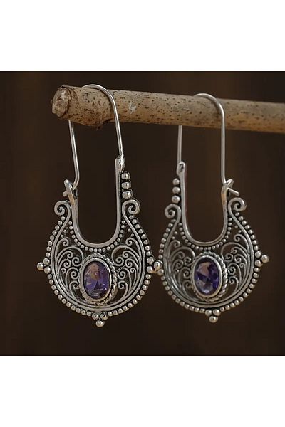 Choice أقراط متدلية E1151 بنمط أرجواني مزخرف بالزركون، مصنوعة من سبائك الزنك والفضة، بتصميم بوهيمي عرقي