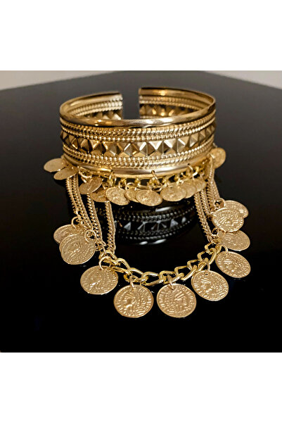 Choice HB2313-ذهبي فاتح فاخر دائري الشكل مزين بشراشيب معدنية أساور مفتوحة بتص...